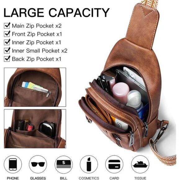 7L Sling Bag for Women Men Leather Small Sling Backpack Daypack Anti Theft Fanny main image 5
